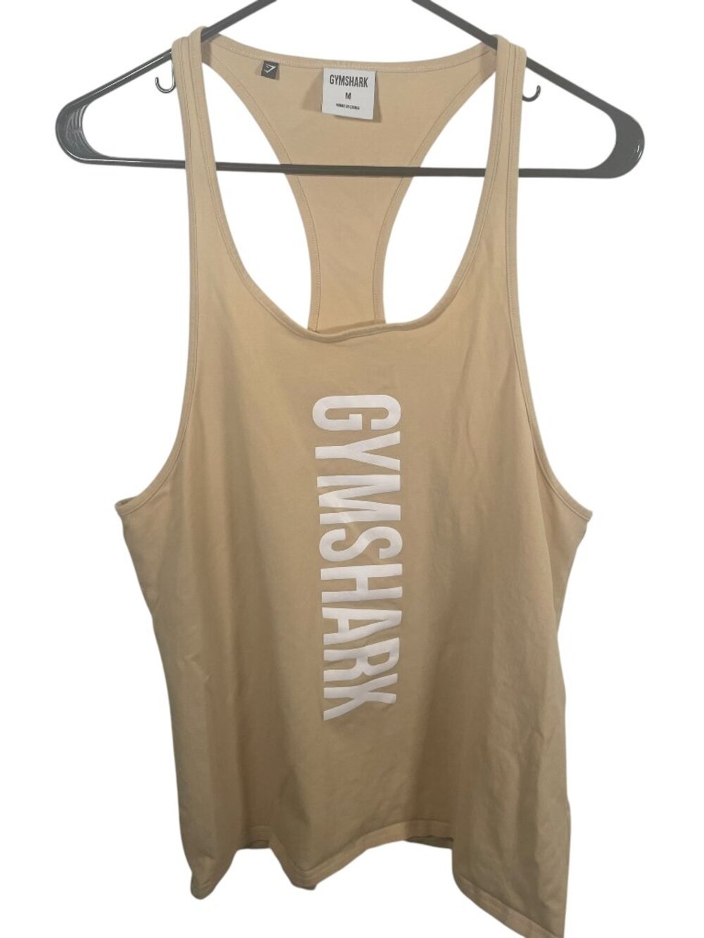 Gymshark Bold Stringer Tank Top Mens Medium Tan Racerback Gym Weightlifting